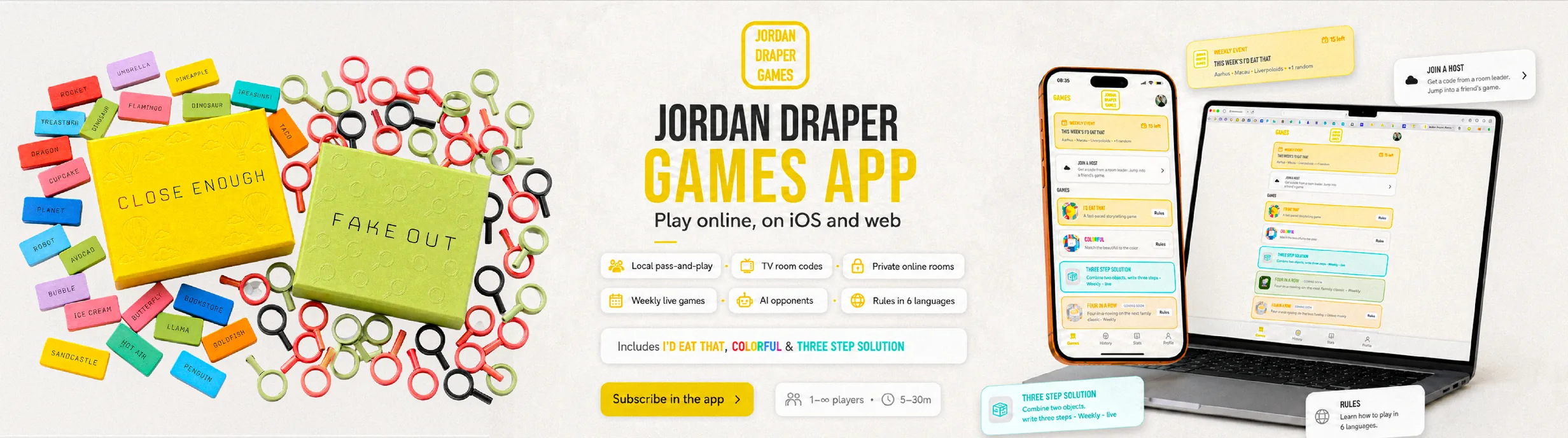 The Jordan Draper Games app on a phone